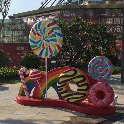 Cake Lollipop Art Outdoor Fiberglass Sculpture Painted Color For Window Display