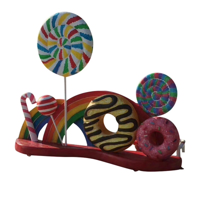 Cake Lollipop Art Outdoor Fiberglass Sculpture Painted Color For Window Display