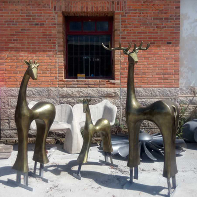 Abstract Fawn Garden Life Size Bronze Animal Statues Casting Decorative