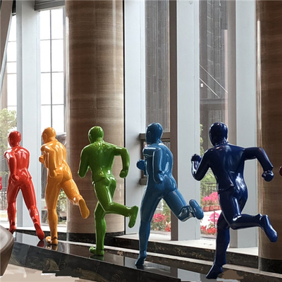Running Man Fiberglass Outdoor Statues Colorful Customized For Lobby