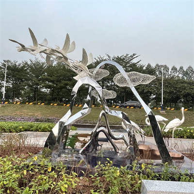 Wetland Park Stainless Steel Sculptures Realistic Crane Egret Metal Sculpture