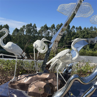 Wetland Park Stainless Steel Sculptures Realistic Crane Egret Metal Sculpture