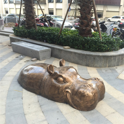 Bronze Hippo Large Garden Animal Sculptures Modern Cast Copper Brass