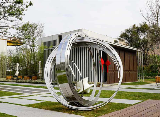 Large Ring Metal Contemporary Outdoor Sculpture Stainless Steel For Garden