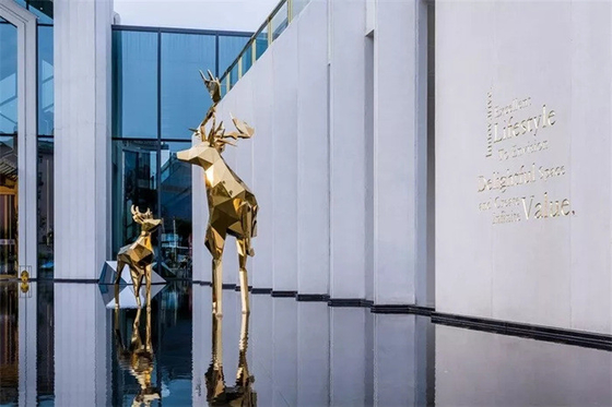 Stainless Steel Garden Animal Sculptures Geometric Polished Large Metal Deer Statue