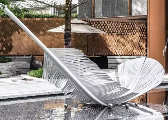 Handmade Feather Outdoor Pool Sculptures Stainless Steel 3D Metal Art Sculpture