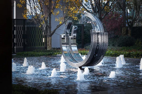 Fountain Ring Decorative Metal Sculpture Mirror Stainless Steel Modern Art Statue