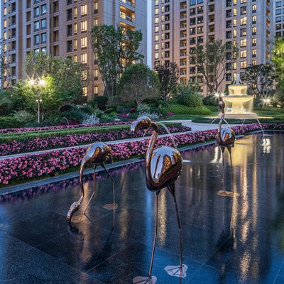 Stainless Steel Sculpture Flamingo Bronze customized Landscape Design
