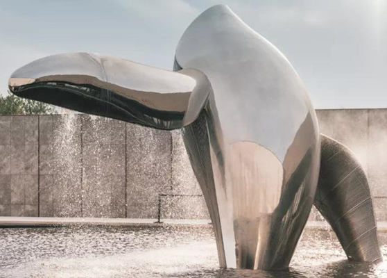 Whale Mirrored Garden Animal Sculptures Metal Stainless Steel Customized