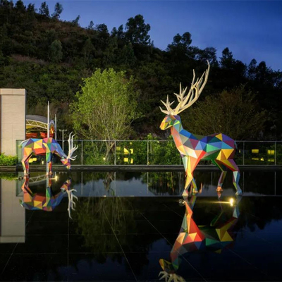 Geometric Fiberglass Outdoor Statues Decorative Large Metal Deer Sculpture