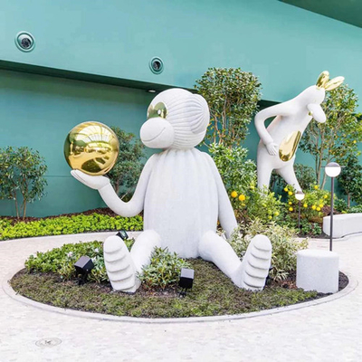 Plaza Garden Sitting Monkey Statue Cartoon Fiberglass Metal Decoration