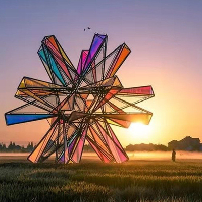 colorful Acrylic Large Metal Outdoor Sculptures Art Abstract Windmill Cube