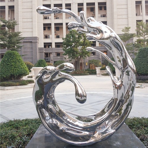 Mirror Outdoor Pool Sculptures Stainless Steel Abstract For Corten