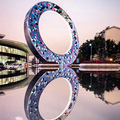 Hotel Metal Circle Stainless Steel Sculptures Large Decorative Colored