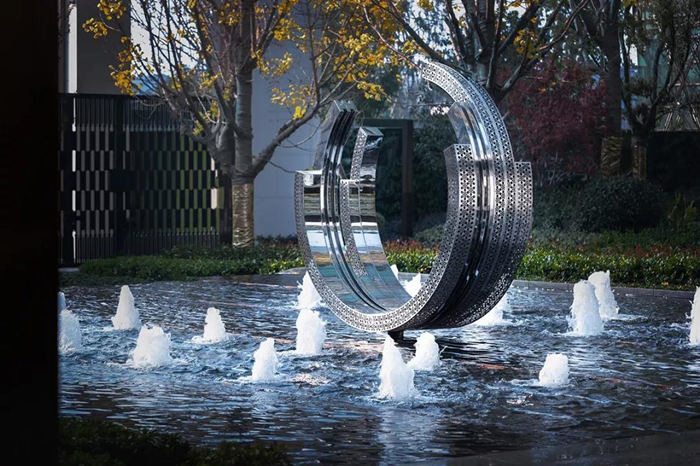 Fountain Ring Decorative Metal Sculpture Mirror Stainless Steel Modern Art Statue