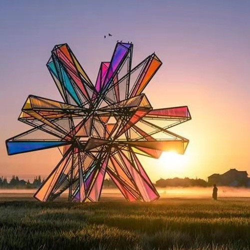 colorful Acrylic Large Metal Outdoor Sculptures Art Abstract Windmill Cube